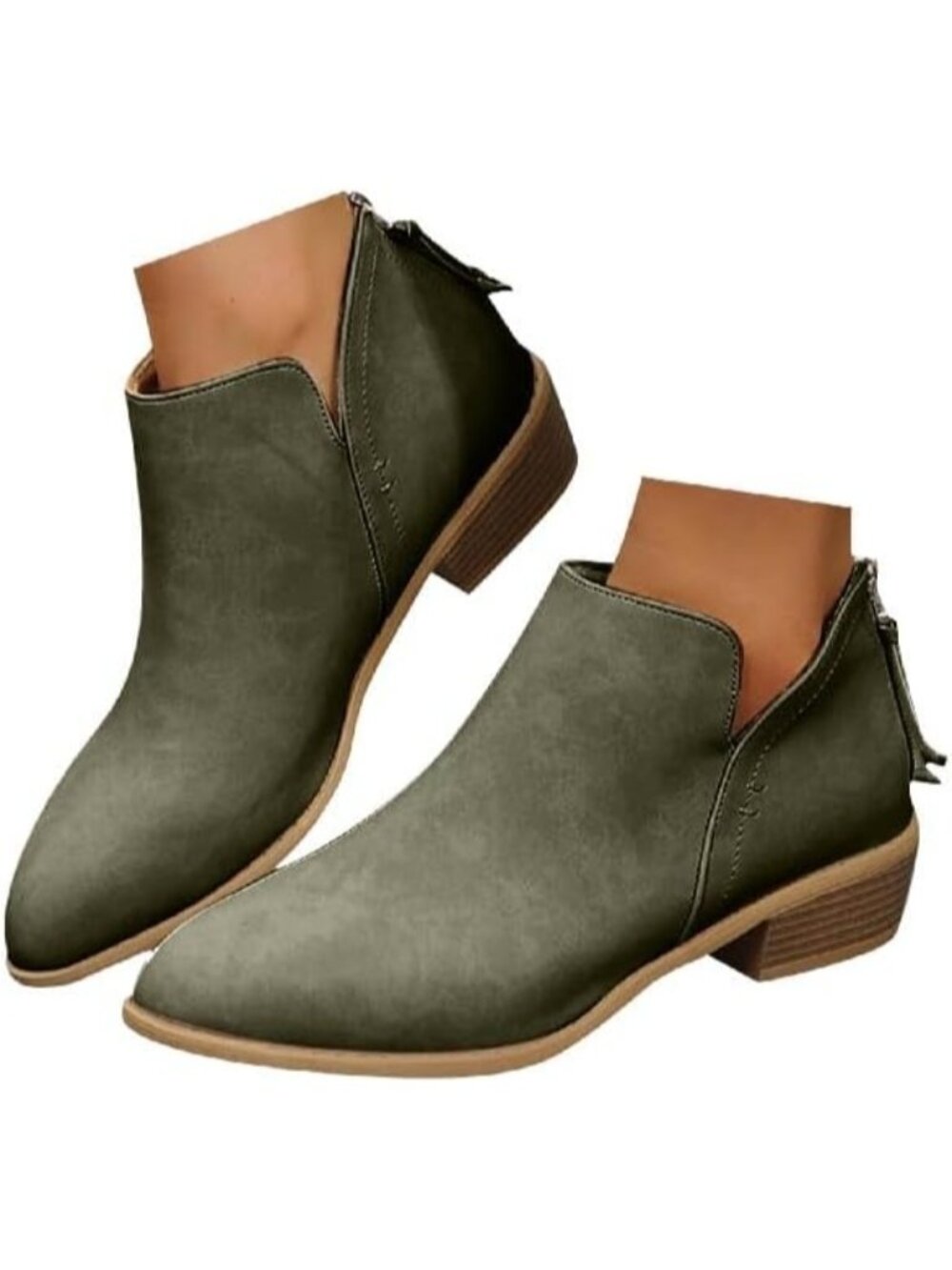 Women Suede Ankle Cowboy Boots Pointed Toe Low Block Heel Western Booties-Green2